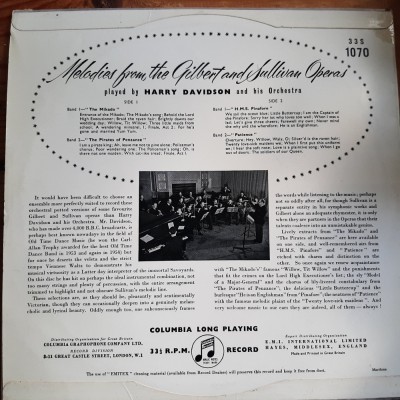 Vinil Harry Davidson and Orchestra &amp;quot;Gilbert &amp;amp; Sullivan Operas&amp;quot; (10&amp;quot;) foto