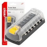 Cutie de sigurante cu conectori cu surub 6 locasuri AMiO, capac transparent, pentru vehicule, barci, iahturi si instalatii energetice