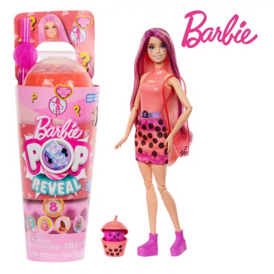 Păpușă Barbie Mattel Pop Reveal, Păr Roz, Fustă Cu Buline, Multicolor, Capacitate 113g foto