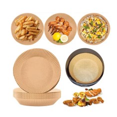 Set 100 hartii de copt pentru AirFryer, Rotund, 20 x 4.5 cm, Maro, TopBazar