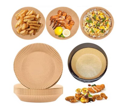 Set 100 hartii de copt pentru AirFryer, Rotund, 20 x 4.5 cm, Maro, TopBazar foto