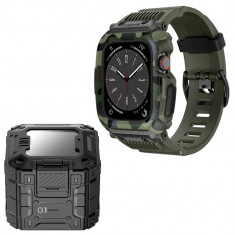 Husa compatibila apple watch 4 / 5 / 6 / se / se 2 / 7 / 8 / 9 44mm,45mm si curea ruggedarmor, green