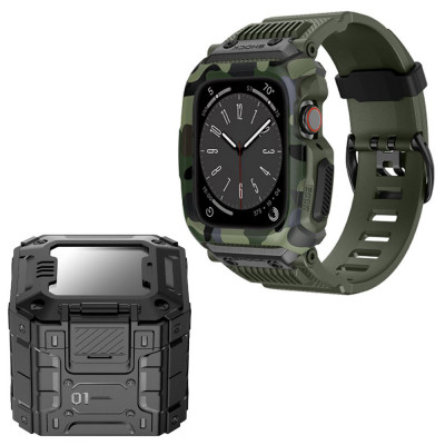 Husa compatibila apple watch 4 / 5 / 6 / se / se 2 / 7 / 8 / 9 44mm,45mm si curea ruggedarmor, green foto