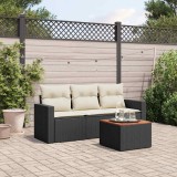 Cumpara ieftin Set mobilier de grădină cu perne, 4 piese, negru, poliratan
