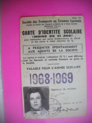 HOPCT CARTE DE IDENTITATE SCOLARA 1968-1969 FRANTA [1 ]CARTE D IDENTITE SCOLAIRE foto