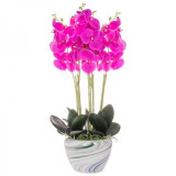 Aranjament Floral Orhidee Artificiala in Ghiveci cu 5 Tulpini, Aspect Natural, inaltime 75 cm, Culoare Roz, Springos