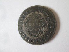 Rară! Statele Italiene-Republica Piemonte 5 Francs 1801-1802 argint moneda gaurita