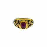 Inel Faberg&eacute; by Victor Mayer din aur, decorat cu rubin, diamante și email, ediție limitată 13/90