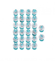 Set decupatoare Alfabet cu ejector,majuscule mari, 26 de piese, pentru cofetarie si patiserie, Alb, 384COF