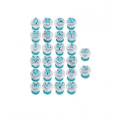 Set decupatoare Alfabet cu ejector,majuscule mari, 26 de piese, pentru cofetarie si patiserie, Alb, 384COF