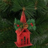 Ornament de brad cu agățătoare &ndash; biserică &ndash; 16 x 6.5 cm &ndash; roșie