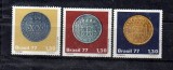 Serie Completa 3 Timbre Brazilia 1977 Monede Vechi Coloniale Vintem Pataca Dobrao MNH - A688