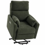 HOMCOM Fotoliu de ridicare cu masaj și &icirc;ncălzire, fotoliu relax electric din teddy-fleece pentru seniori, Verde &icirc;nchis | Aosom Romania