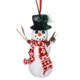 Ornament Brad Crăciun Spumă Om de Zăpadă, Fular Roșu și Alb, Pălărie Neagră, 17cm, Oem