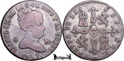 1843, 8 Maravedis - Isabela a II-a - Segovia - Regatul Spaniei foto