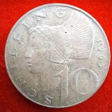 (A42) MONEDA DIN ARGINT AUSTRIA - 10 SCHILLING 1965, PURITATE 640, 7,5 GRAME