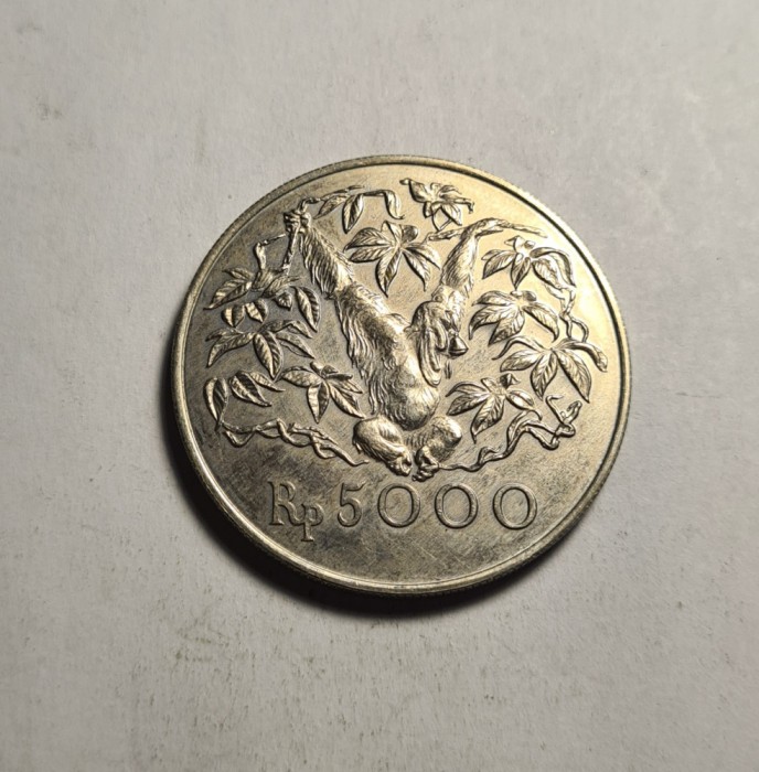 Indonezia 5000 Rupiah Rupii 1974 UNC Argint tiraj mic 43000 bucati