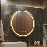 Oglinda LED Rotunda, 70cm, Celeste Royale Gold MotionGlow Marcello, Sistem Dezaburire, Ceas &amp; Termometru, Dimabila ModernLight Concept
