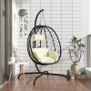 Scaun Suspendat Tip Ou vidaXL, Poliratan &amp; Otel, Crem/Negru, Balansoar, 106x103x195cm, Perna Inclusa, Max 150kg