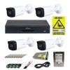 Kit supraveghere profesional Dahua 4 camere 2MP IR 40m IP67, DVR 4 canale WizSense 5MP, HDD 1TB, accesorii montaj si autocolant ROVISION SafetyGuard S
