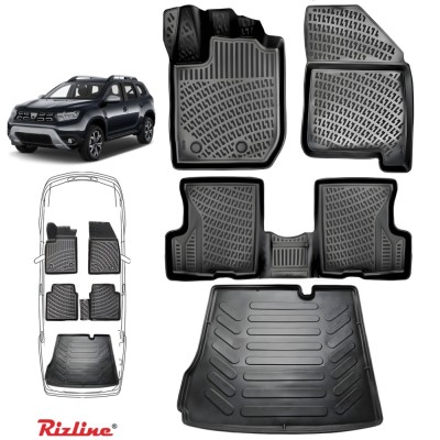 Set complet Rizline Dacia Duster 2018&amp;ndash;2022 4x2 Prestige &amp;ndash; Covorașe față, spate și tăviță portbagaj foto