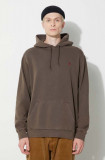 Gramicci hanorac de bumbac One Point Hooded Sweatshirt barbati, culoarea maro, cu glugă, neted