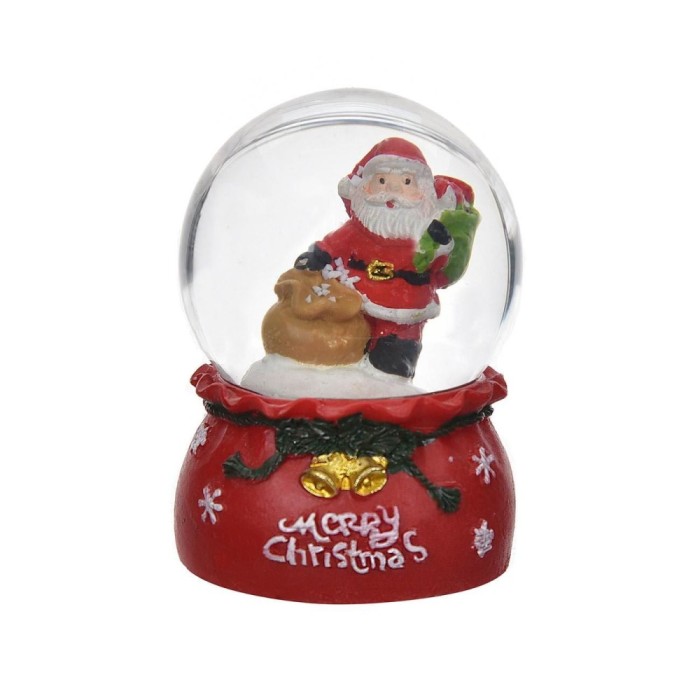 Glob Lichid Crăciun, Model Moș Crăciun, Bază Rotundă, Culoare Roșie, Mesaj Merry Christmas, Diametru 6.5cm, &Icirc;nălțime 9cm