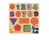 Puzzle incastru din lemn, sa invatam formele geometrice si cifrele, 15 piese, 30 x 30 cm, Nebunici