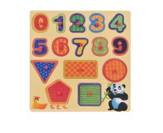 Puzzle incastru din lemn, sa invatam formele geometrice si cifrele, 15 piese, 30 x 30 cm foto