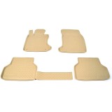 Covoare Cauciuc Tip Tavita Bej BMW Seria 5 E60 E61 2003-2010, Set 4 Bucati, Bordura Protectie