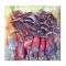Tablou 3D cu flori pictat manual, Irisi stilizati, 30x30cm acril pe panza in cutit efect, gatat de expus pe perete