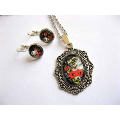 Set bijuterii cu model de flori , cercei, colier si pandantiv 29245