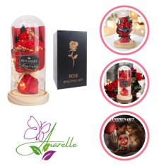 Cadou romantic flori eterne, LED, cupolă sticlă, elegant, Manolex&reg;