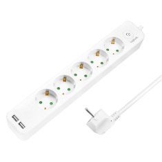 PRELUNGITOR LOGILINK, Schuko x 5, USB x 2 5V/2.1A (10.5 W), cablu 3G 1.5mm2, 230 V/16 A, 50 Hz, max. 3600 W, buton intrerupator iluminat, IP20, 1.5m,