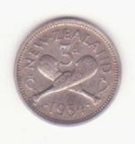 Monedă argint Noua Zeelandă 3 Pence 1934 - George V