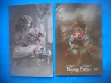 HOPCT 1794 COPII--ROMANTICA-FRANTA-LOT 2 CARTI POSTALE VECHI-CIRCULATE