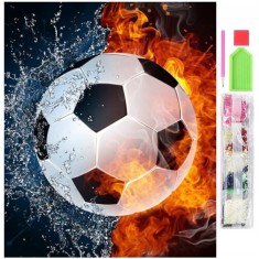 Set de broderie cu diamante 5D, model Minge de fotbal, 30x40 cm, accesorii incluse, multicolor