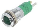 Lampă LED convexă verde 24VDC &Oslash;14mm metal și plastic