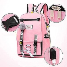 Ghiozdan Smart pentru copii, Material impermeabil, Port USB, Lacat anti-furt, 20 - 35 L, 30 x 14 x 47 cm, Roz