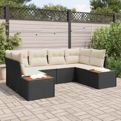 vidaXL Set de canapele pentru grădină cu pernă 6 pcs Negru Rattan poli 3348153 foto
