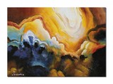 Tablou abstract pictat manual, Calatorie in spatiu, 70x50cm ulei pe panza, gata de agatat pe perete