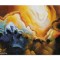 Tablou abstract pictat manual, Calatorie in spatiu, 70x50cm ulei pe panza, gata de agatat pe perete