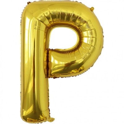 Balon folie metalizata litera p, flippy, 40 cm, umflati cu heliu sau aer, ambalaj individual, pai inclus, auriu foto