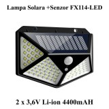Lampa Solara Perete 114 LED cu Senzor Miscare, 3 Moduri, IP65, Panou Solar Monocristalin, Acumulator 2200mAh, 18x12x5.3cm