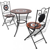 Set mobilier bistro, 3 piese, teracotă/alb, plăci ceramice, vidaXL