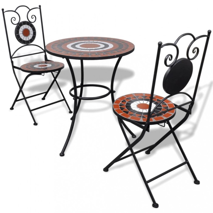 Set mobilier bistro, 3 piese, teracotă/alb, plăci ceramice