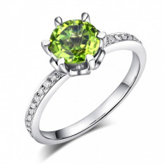 Inel Borealy Aur Alb 14K 1.4 Carate Peridot 0.14 Carate Diamant Natural foto