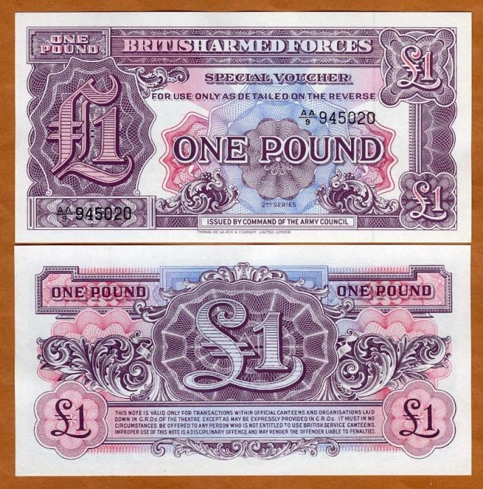 !!! MAREA BRITANIE , VOUCHER MILITAR - 1 POUND (1948} - P M22a - UNC