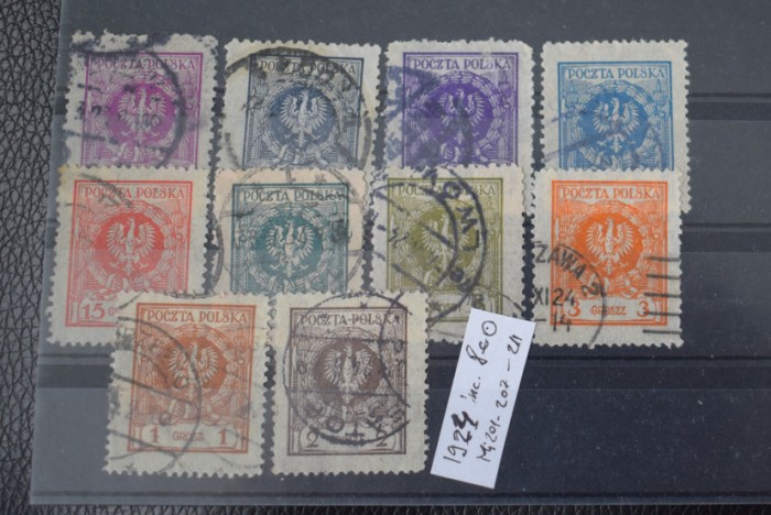 TS23 - Timbre serie Polonia - 1924 incompleta Mi201-207