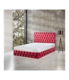 Pat Oscar Rosu160x200cm cu Lada de Depozitare, Somiera Metalica Rabatabilă - FARA SALTEA